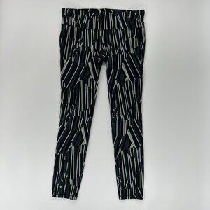 GAP FIT Gfast Legging Workout Athletic Pants Large Black Teal Lime Green Stripes